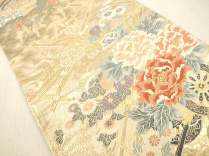平和屋本店▼六通柄袋帯　唐織　花車文　九百錦　純金二重箔　正絹　逸品　DABK2234op