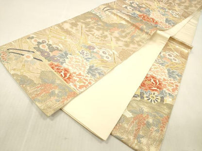 平和屋本店▼六通柄袋帯　唐織　花車文　九百錦　純金二重箔　正絹　逸品　DABK2234op