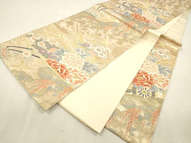 平和屋本店▼六通柄袋帯　唐織　花車文　九百錦　純金二重箔　正絹　逸品　DABK2234op