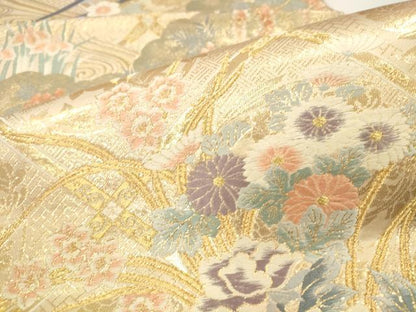 平和屋本店▼六通柄袋帯　唐織　花車文　九百錦　純金二重箔　正絹　逸品　DABK2234op
