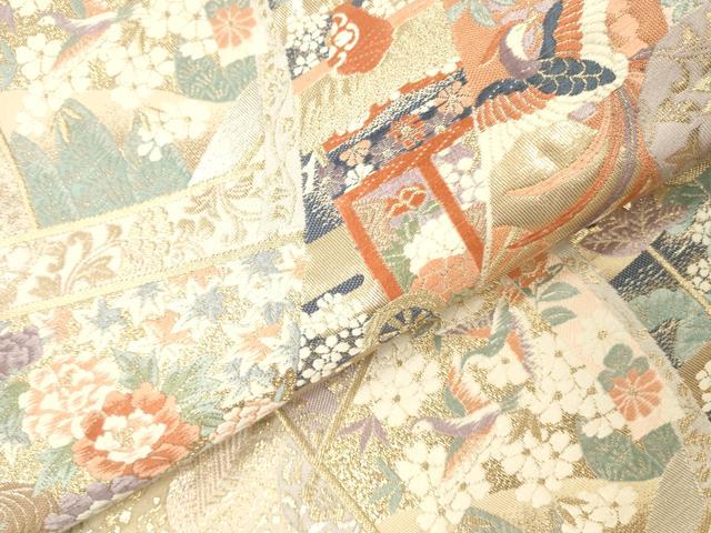 平和屋本店▼六通柄袋帯　唐織　几帳色紙文　純金箔　正絹　逸品　DABK2235op