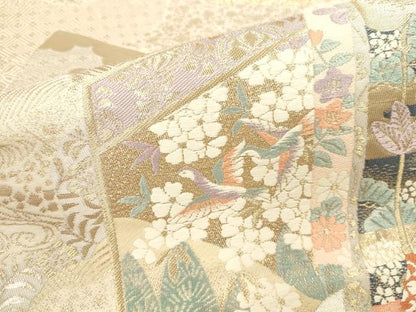 平和屋本店▼六通柄袋帯　唐織　几帳色紙文　純金箔　正絹　逸品　DABK2235op