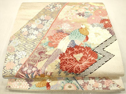 平和屋本店▼本加賀友禅作家　百貫華峰　六通柄袋帯　唐織　花鳥文　純金箔　正絹　逸品　DABK2236op