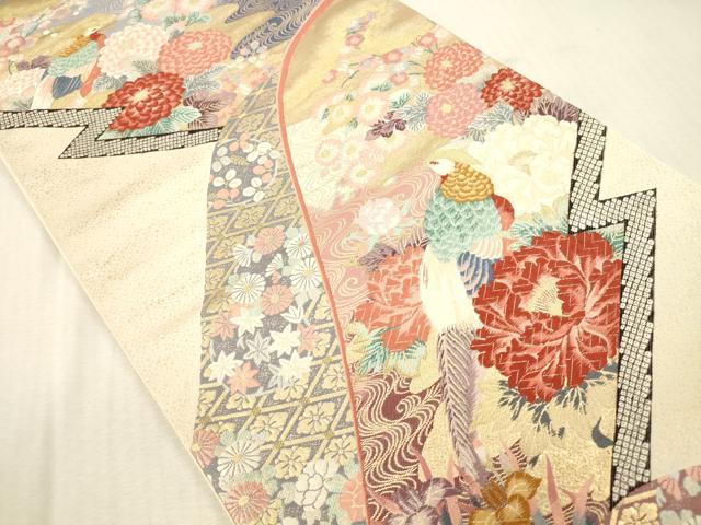 平和屋本店▼本加賀友禅作家　百貫華峰　六通柄袋帯　唐織　花鳥文　純金箔　正絹　逸品　DABK2236op