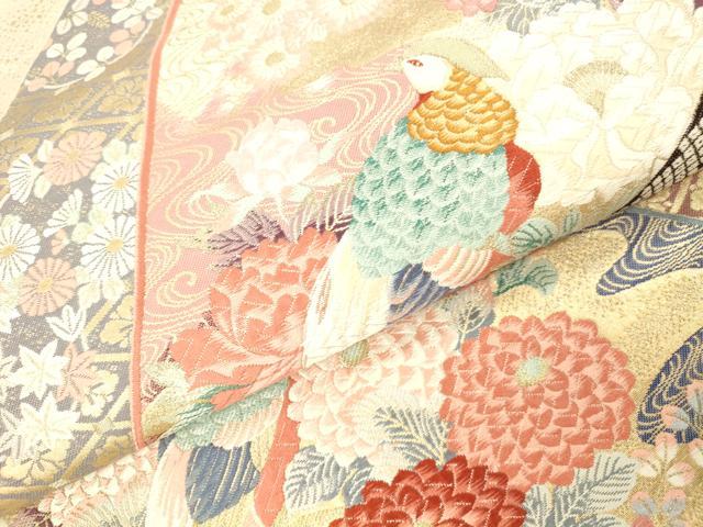 平和屋本店▼本加賀友禅作家　百貫華峰　六通柄袋帯　唐織　花鳥文　純金箔　正絹　逸品　DABK2236op