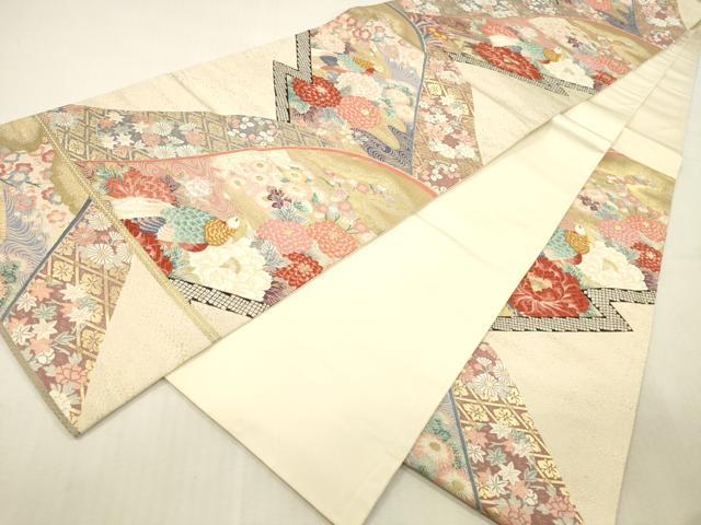 平和屋本店▼本加賀友禅作家　百貫華峰　六通柄袋帯　唐織　花鳥文　純金箔　正絹　逸品　DABK2236op
