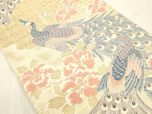 平和屋本店▼六通柄袋帯　唐織　孔雀花文　24K金箔二重箔　正絹　逸品　DABK2237op