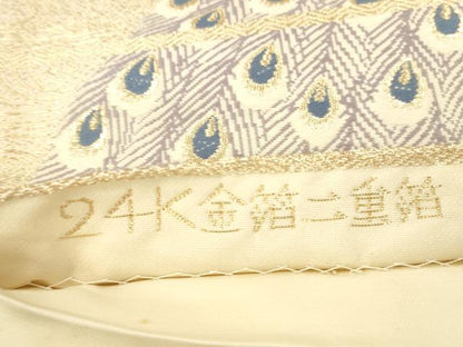 平和屋本店▼六通柄袋帯　唐織　孔雀花文　24K金箔二重箔　正絹　逸品　DABK2237op