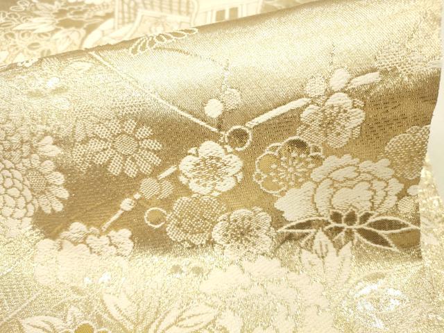 平和屋本店▼六通柄袋帯　渡り橋御所車花文　24金箔二重織　正絹　逸品　DABK2239op