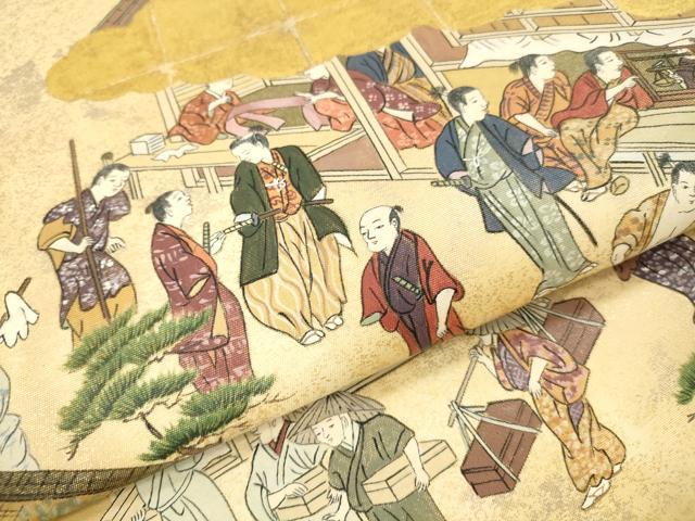 平和屋本店▼太鼓柄袋帯　作家物　洛中洛外図　純金箔　正絹　逸品　DABK2240op