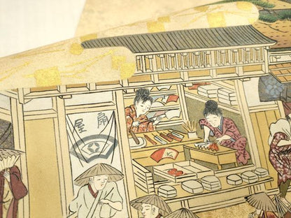 平和屋本店▼太鼓柄袋帯　作家物　洛中洛外図　純金箔　正絹　逸品　DABK2240op