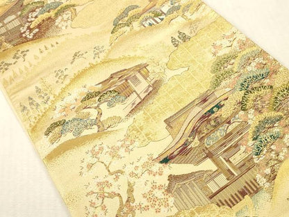 平和屋本店▼六通柄袋帯　唐織　仁和寺　本金二重箔　正絹　逸品　DABK2241op