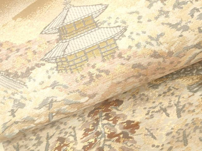 平和屋本店▼六通柄袋帯　風景文　本金二重箔　正絹　逸品　DABK2242op