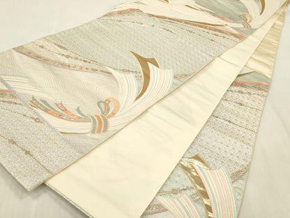 平和屋本店▼六通柄袋帯　唐織　のしくずし　本金箔24K　正絹　逸品　DABK2249op