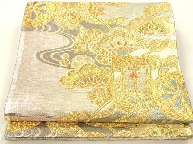 平和屋本店▼佐賀錦　六通柄袋帯　御所車花松文　本金箔　正絹　逸品　DABK2255op