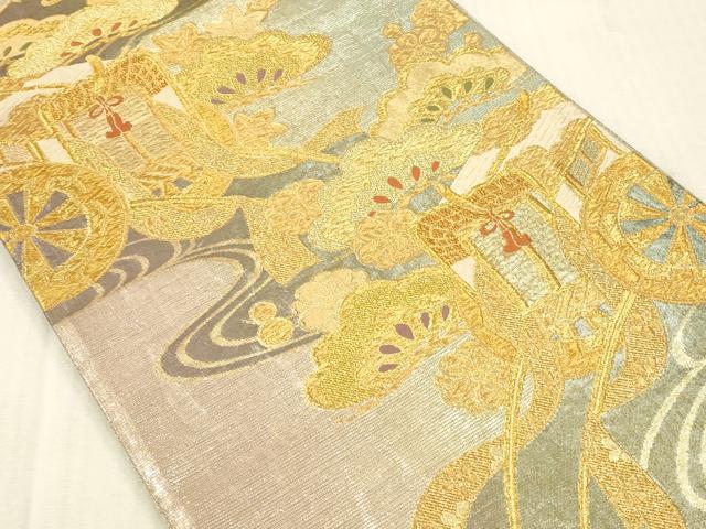 平和屋本店▼佐賀錦　六通柄袋帯　御所車花松文　本金箔　正絹　逸品　DABK2255op