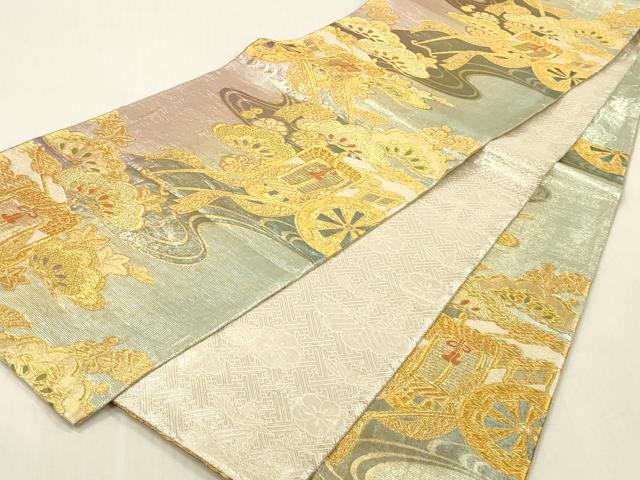 平和屋本店▼佐賀錦　六通柄袋帯　御所車花松文　本金箔　正絹　逸品　DABK2255op