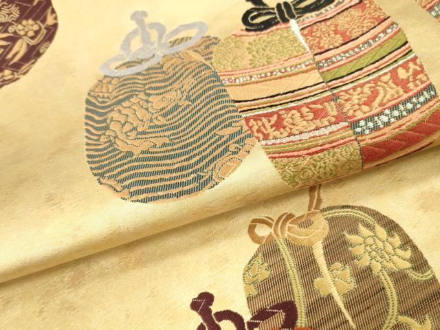 平和屋本店▼六通柄袋帯　唐織　仕覆花文　引箔　本金箔　正絹　逸品　DABK2257op