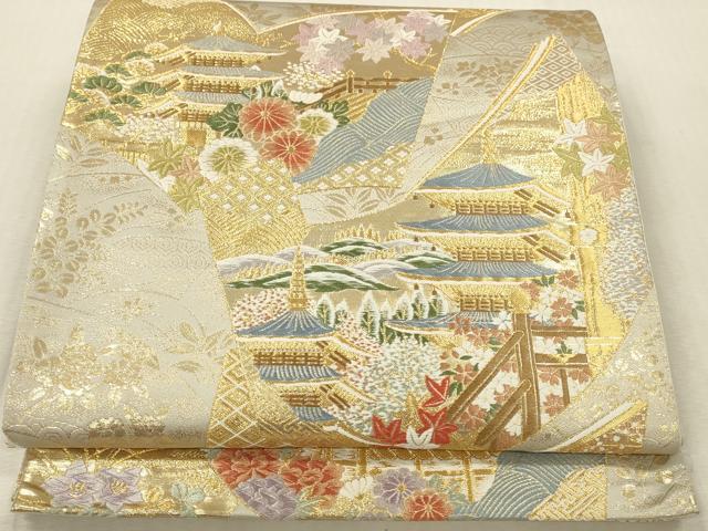 平和屋本店▼六通柄袋帯　唐織　東大寺扇文　九百　本金箔　正絹　逸品　DABK2258op
