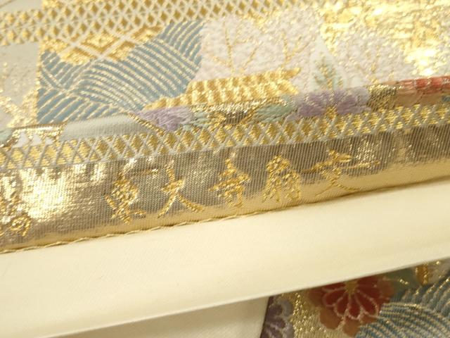 平和屋本店▼六通柄袋帯　唐織　東大寺扇文　九百　本金箔　正絹　逸品　DABK2258op
