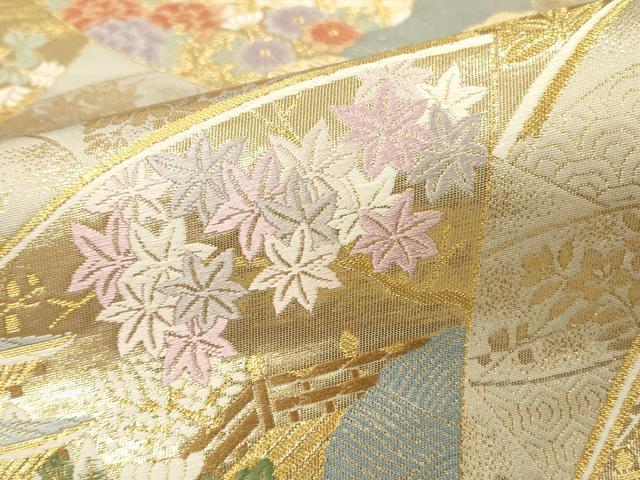 平和屋本店▼六通柄袋帯　唐織　東大寺扇文　九百　本金箔　正絹　逸品　DABK2258op