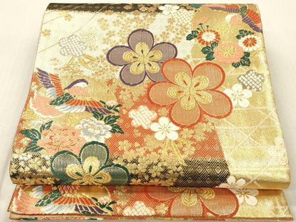 平和屋本店▼慶長佐賀錦　六通柄袋帯　花鳥文　純金箔二重織　正絹　逸品　DABK2259op