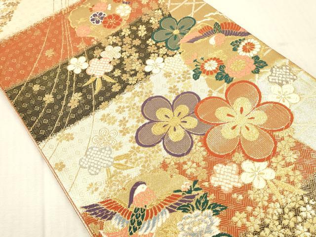 平和屋本店▼慶長佐賀錦　六通柄袋帯　花鳥文　純金箔二重織　正絹　逸品　DABK2259op