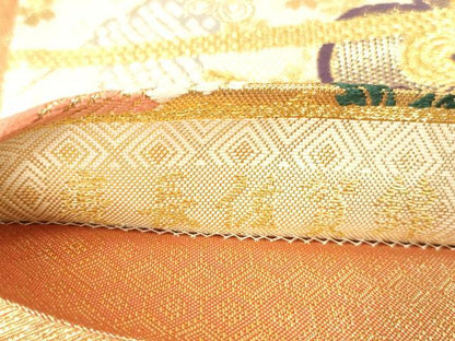 平和屋本店▼慶長佐賀錦　六通柄袋帯　花鳥文　純金箔二重織　正絹　逸品　DABK2259op