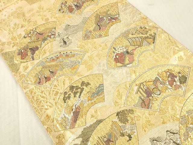 平和屋本店▼佐賀錦　六通柄袋帯　地紙人物風景花文　本金箔　正絹　逸品　DABK2262op