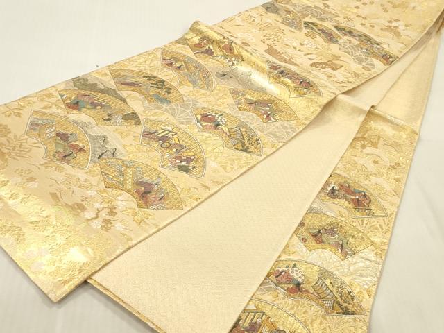 平和屋本店▼佐賀錦　六通柄袋帯　地紙人物風景花文　本金箔　正絹　逸品　DABK2262op
