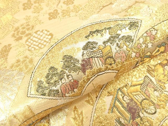 平和屋本店▼佐賀錦　六通柄袋帯　地紙人物風景花文　本金箔　正絹　逸品　DABK2262op