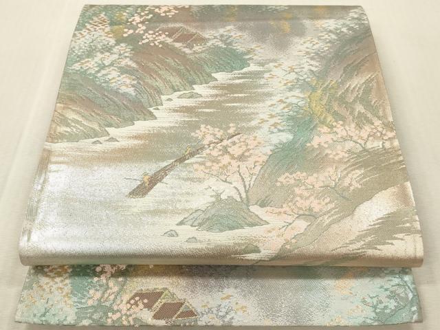 平和屋本店▼六通柄袋帯　名勝百景　保津峡早春　本金二重箔　引箔　正絹　逸品　DABK2264op
