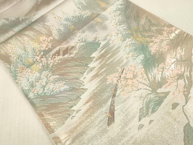 平和屋本店▼六通柄袋帯　名勝百景　保津峡早春　本金二重箔　引箔　正絹　逸品　DABK2264op