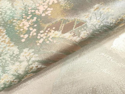 平和屋本店▼六通柄袋帯　名勝百景　保津峡早春　本金二重箔　引箔　正絹　逸品　DABK2264op