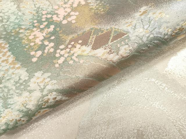 平和屋本店▼六通柄袋帯　名勝百景　保津峡早春　本金二重箔　引箔　正絹　逸品　DABK2264op
