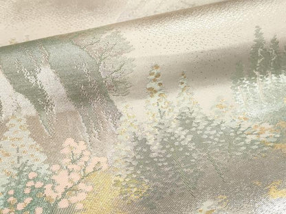 平和屋本店▼六通柄袋帯　名勝百景　保津峡早春　本金二重箔　引箔　正絹　逸品　DABK2264op