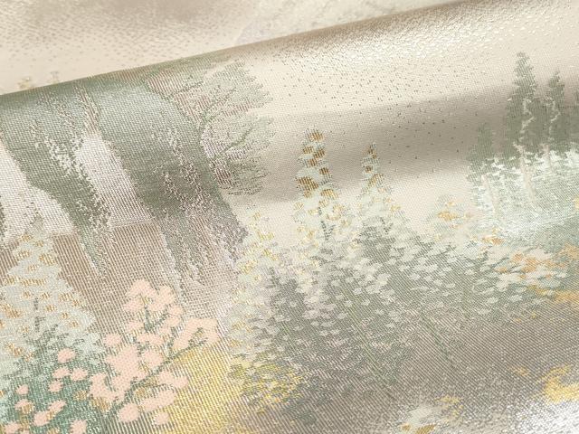 平和屋本店▼六通柄袋帯　名勝百景　保津峡早春　本金二重箔　引箔　正絹　逸品　DABK2264op