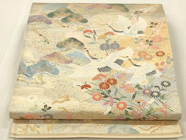 平和屋本店▼六通柄袋帯　唐織　飛鶴花松文　日本の美　九百織　本金二丁箔　正絹　逸品　DABK2266op