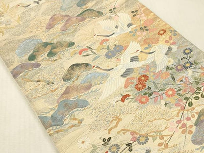 平和屋本店▼六通柄袋帯　唐織　飛鶴花松文　日本の美　九百織　本金二丁箔　正絹　逸品　DABK2266op