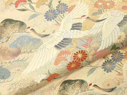 平和屋本店▼六通柄袋帯　唐織　飛鶴花松文　日本の美　九百織　本金二丁箔　正絹　逸品　DABK2266op