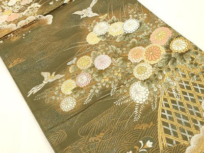 平和屋本店▼西陣　六通柄袋帯　唐織　光悦草花文　純金箔　正絹　逸品　DABK2270op