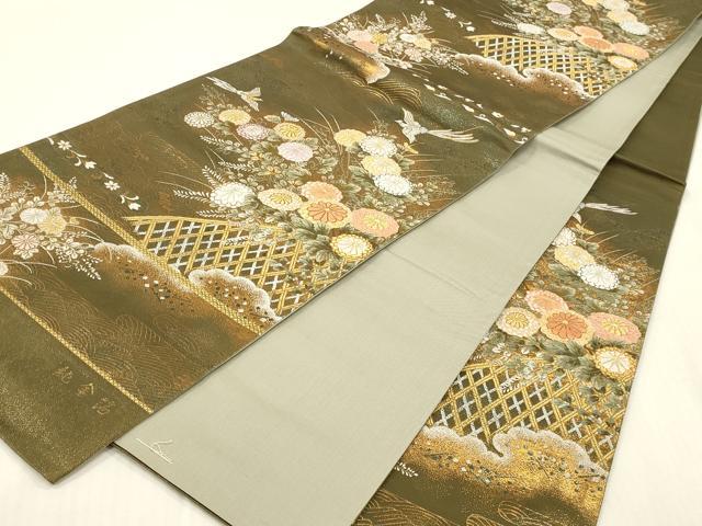 平和屋本店▼西陣　六通柄袋帯　唐織　光悦草花文　純金箔　正絹　逸品　DABK2270op