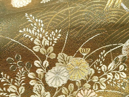 平和屋本店▼西陣　六通柄袋帯　唐織　光悦草花文　純金箔　正絹　逸品　DABK2270op