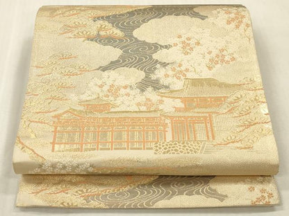 平和屋本店▼六通柄袋帯　平等院　純金箔二重織　正絹　逸品　DABK2271op