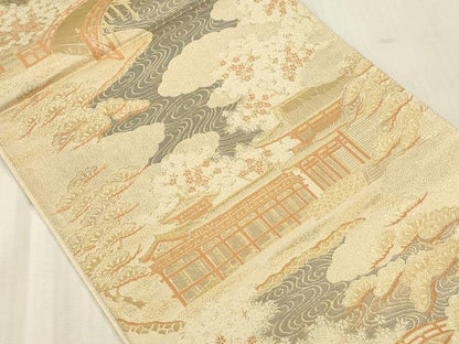 平和屋本店▼六通柄袋帯　平等院　純金箔二重織　正絹　逸品　DABK2271op