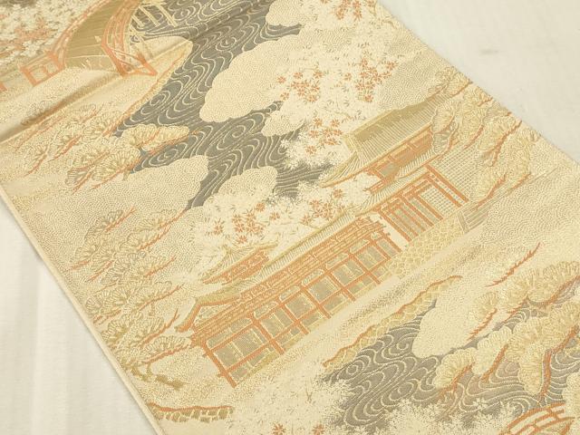 平和屋本店▼六通柄袋帯　平等院　純金箔二重織　正絹　逸品　DABK2271op