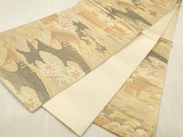 平和屋本店▼六通柄袋帯　平等院　純金箔二重織　正絹　逸品　DABK2271op