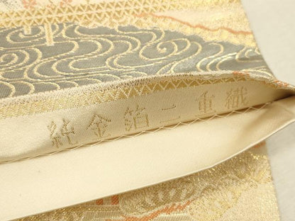 平和屋本店▼六通柄袋帯　平等院　純金箔二重織　正絹　逸品　DABK2271op