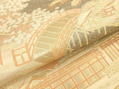 平和屋本店▼六通柄袋帯　平等院　純金箔二重織　正絹　逸品　DABK2271op