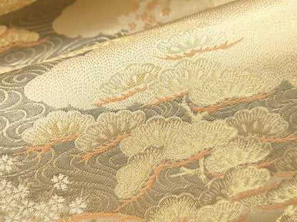 平和屋本店▼六通柄袋帯　平等院　純金箔二重織　正絹　逸品　DABK2271op